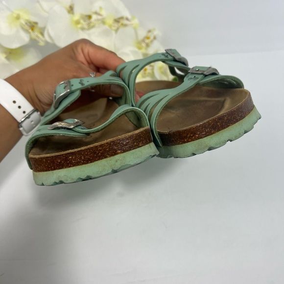 Birkenstock Green Sandals with Silver Buckles - Picture 11 of 14